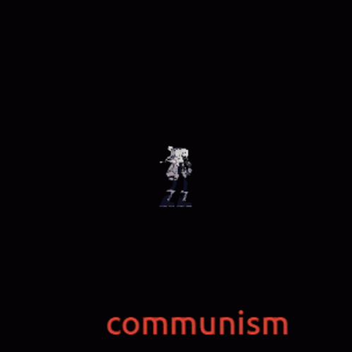 the text comuniism is lit up on a dark background