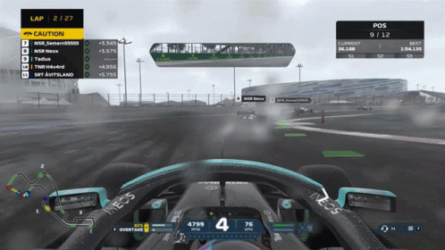 the screens of racing cars show that all are in the same direction