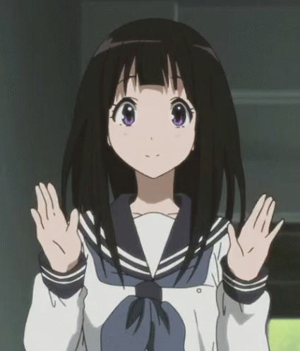 anime girl wearing school uniform waving hands with no eyes