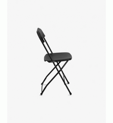 a black folding chair against a white background