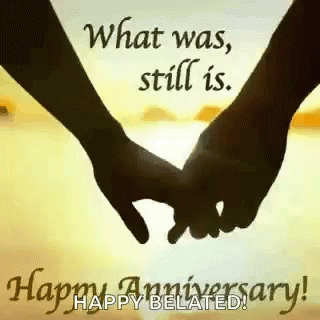 this is a happy anniversary card with two people holding hands
