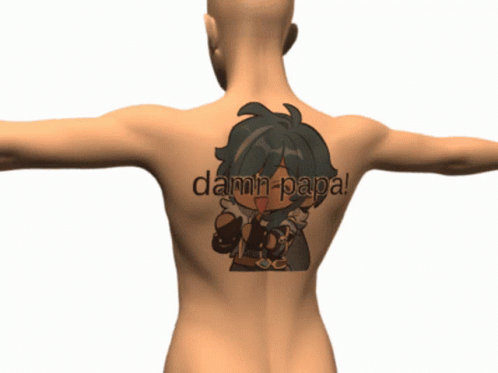 the back view of a cartoon character that is wearing a shirt