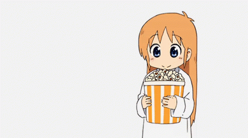 a cartoon of an alien character holding a large popcorn bucket