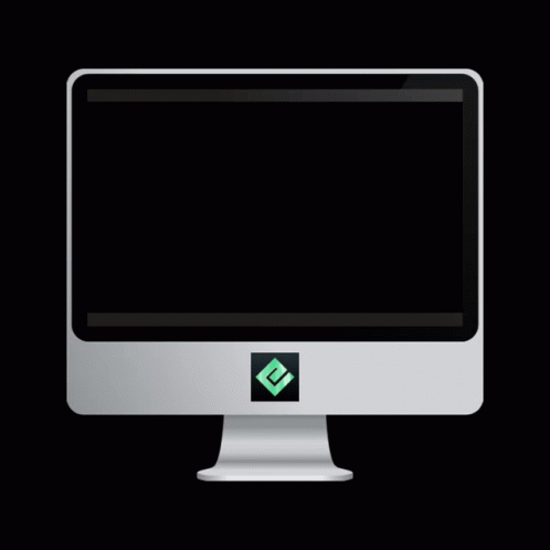 a white desktop computer with a green square on