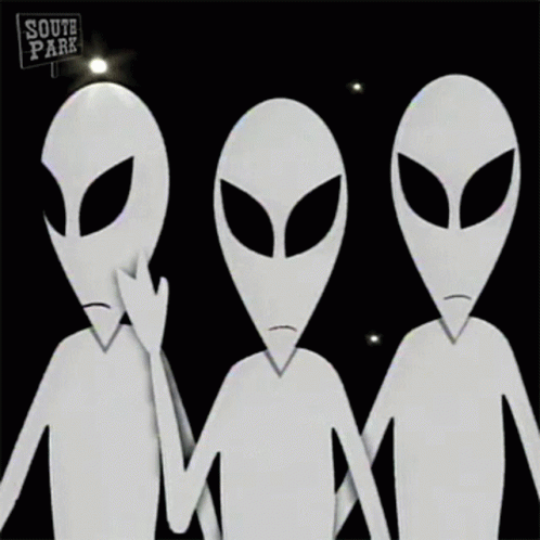 two white alien characters are standing together