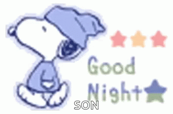 cartoon character hand writing on a white card saying, good night son