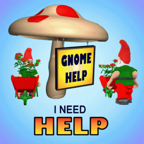 a sign is shown next to a mushroom with gnomes