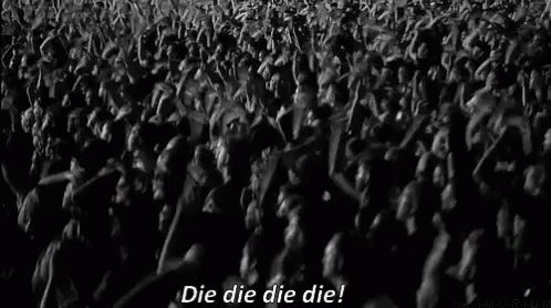 an image of people in a crowd with text that reads die die die die