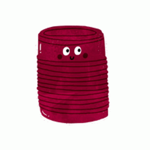 a stack of purple cups with eyes drawn on them