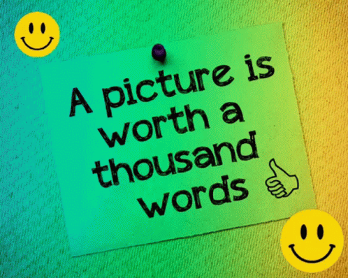 a picture is worth a thousand words, a yellow note with smiley faces and an inscription on the front of the page