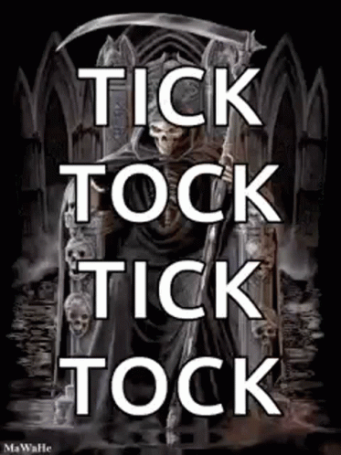 a poster with the words tick tock, tricks and grim