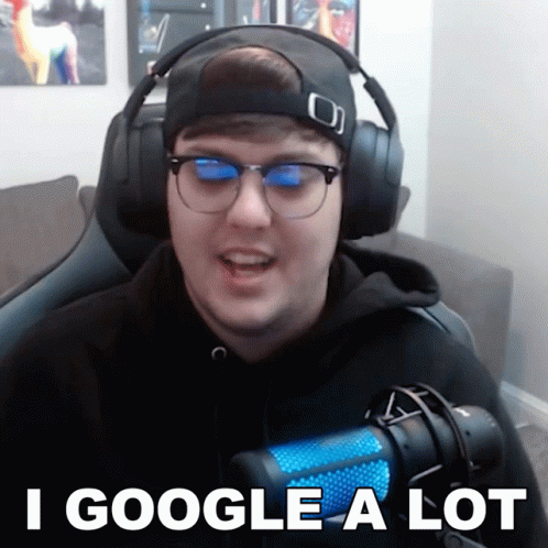 a man wearing headphones with an i googlea lot message