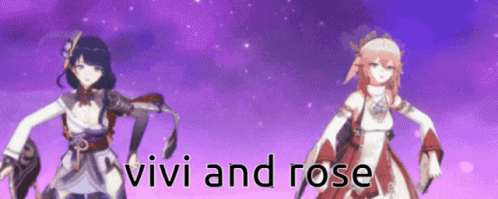 two animated pictures with a text underneath that reads vivi and rose