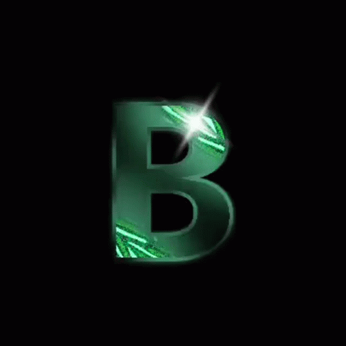 green letter b illuminated in black with glow