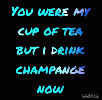 a po with a caption saying if you were my cup off tea but i drink champagne now