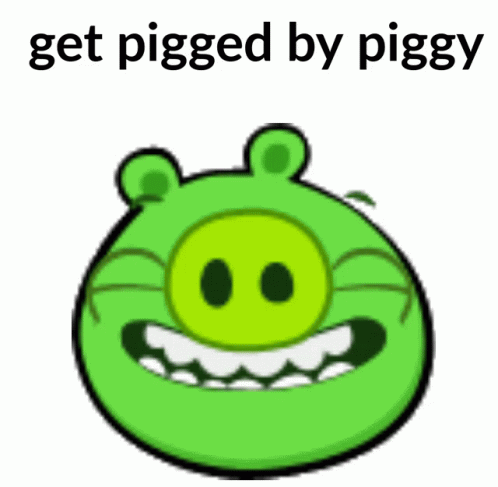 a cartoon piggy with text in the background