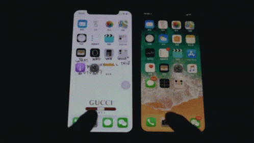 two iphones displaying logos of various countries