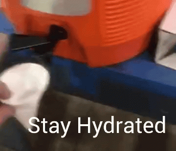 the word stay hydrated is shown over an image of some blue and white plastic containers