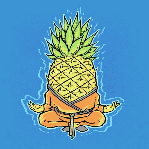a drawing of a pineapple sitting in a meditation position