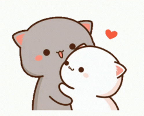 a picture of a cartoon cat hugging a teddy bear