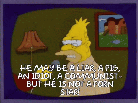 the simpsons characters with the caption he may be a liar pig, but he is not a porn star