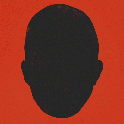 a person's head is projected against the blue background