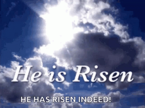 a white and black po with the word he is risen above it