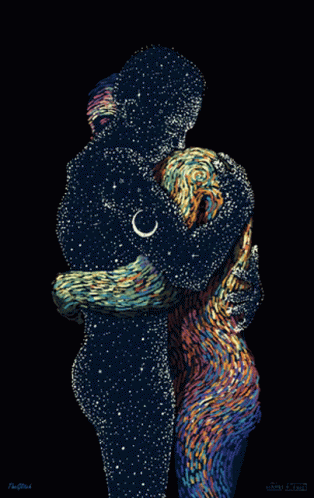 a man and woman hugging under the starrgazzi