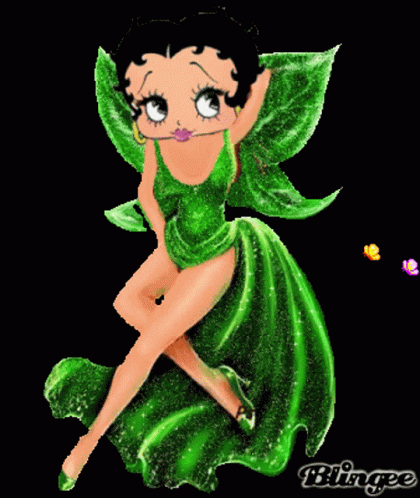 a cartoon image of a green fairy with glowing eyes and wings