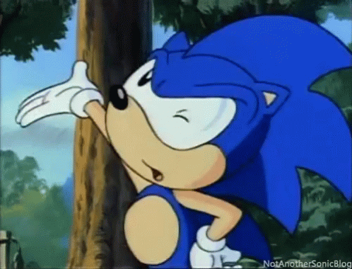 a sonic cartoon character reaches up to a tree
