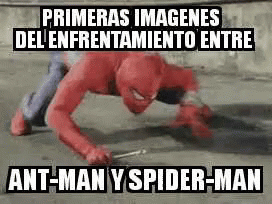 a picture with an ad with a funny caption of a man dressed as a spider