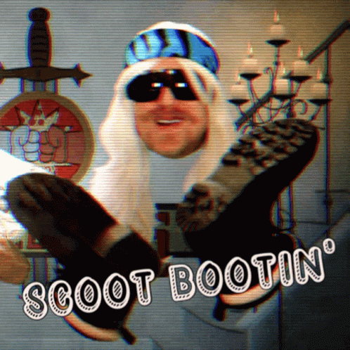 a graphic featuring an animated man with sunglasses and a hat that says scott boain
