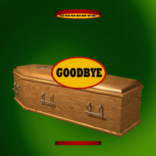 an animated chest with goodbye sticker on the top