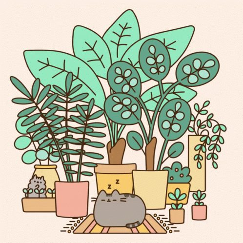 a collection of plants with a cat design