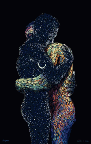 digital painting showing two people hugging each other