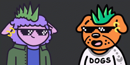 a drawing of two people with dog ears and green eyes