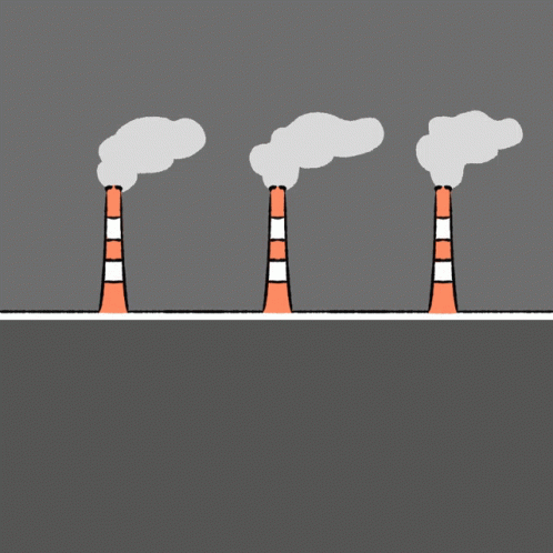 four smoke stacks emitting smoke in the middle of a gray background