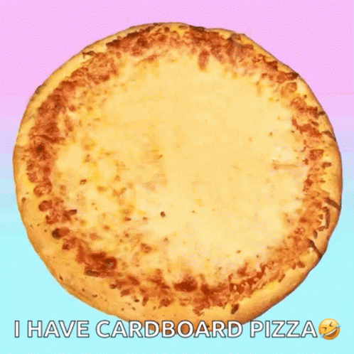 a blue circle with words i have cardboard pizza