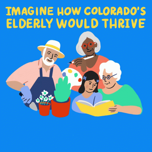 a group of older adults read and talk with the text imagine how colorado's eldery would th
