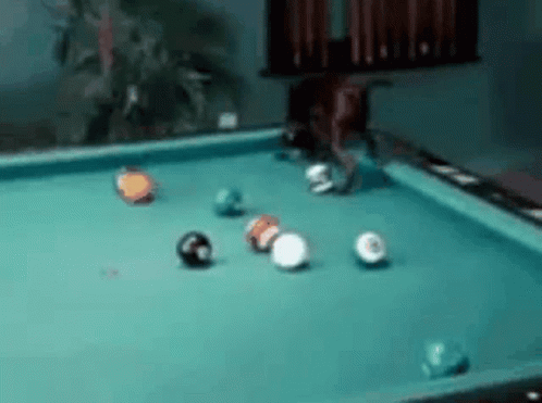 the pool table is equipped with eight balls and an in - line device