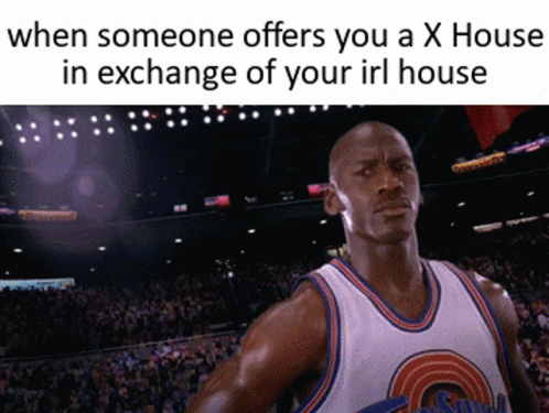 an advertit from a video game showing a basketball player in the middle of a basketball game with the caption that reads, when someone offers you a house in exchange a
