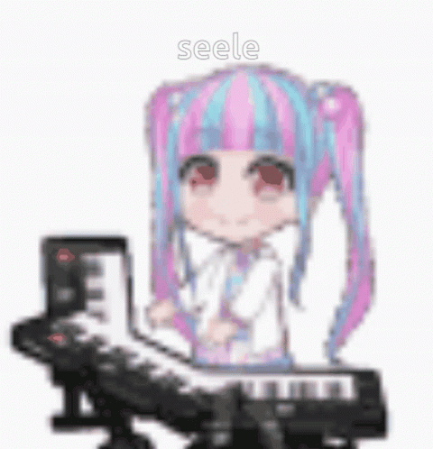 a drawing of a piano with anime image next to it