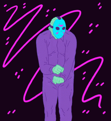 a drawing of a man in a pink mask