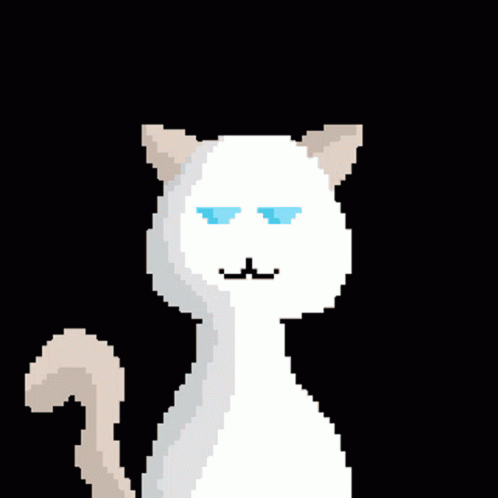 a pixelized picture of a white cat on black