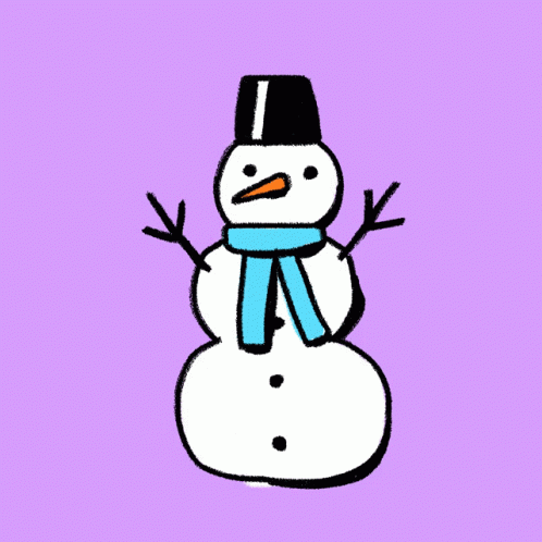a snowman with yellow scarf and hat on a pink background
