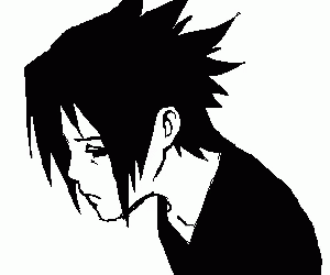 the silhouette of an anime character, with a mohawk