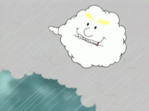 a cartoon image of a white cloud with a smile on it
