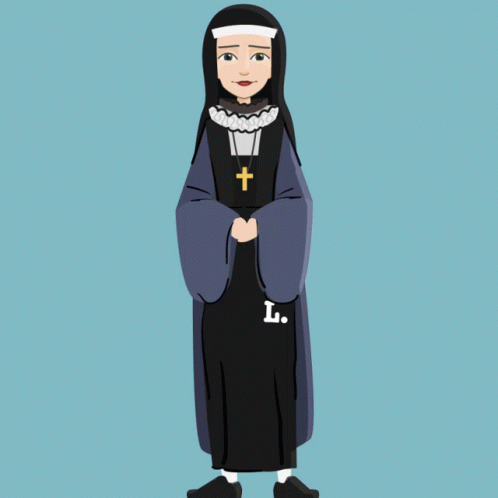 nun standing in front of a brown background