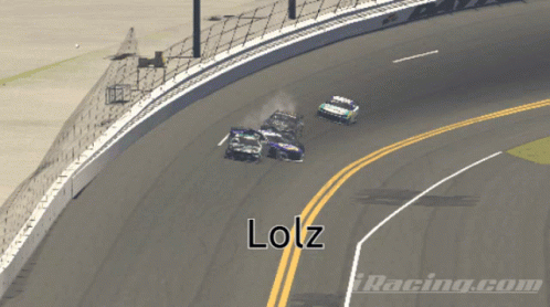 two cars driving on the road in an nascar racing