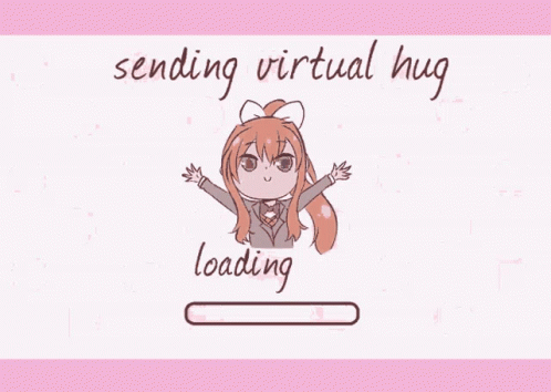 the text sending virtual hug loading has an animation avatar